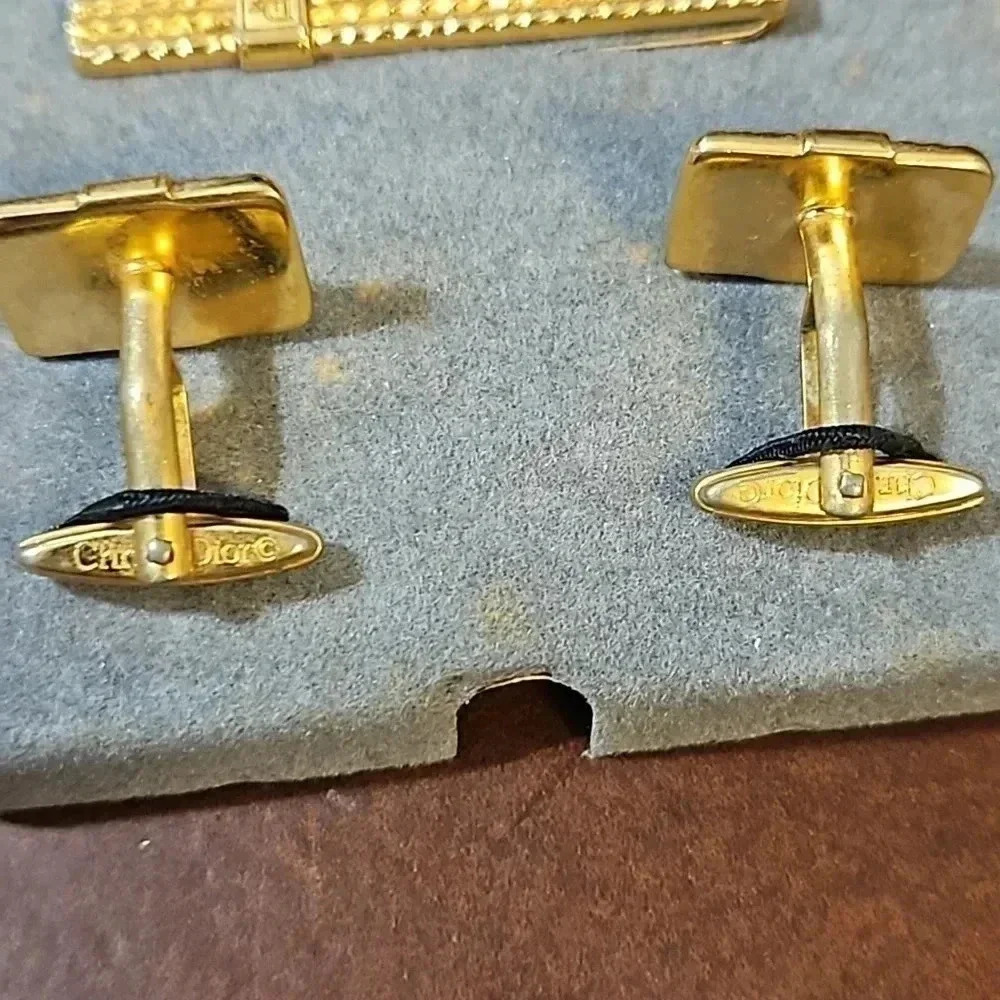 Christian Dior Braided Gold Tone Cufflink and Tie Bar Set in Box Vintage - Picture 5 of 5